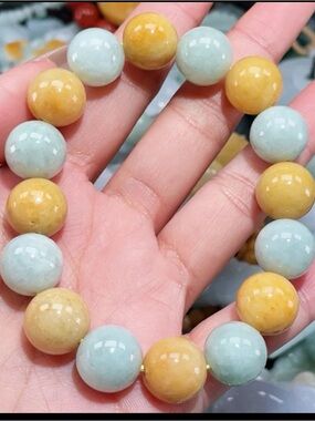 Multicolor grade a Jade Bead Bracelet — Yellow & Pale Green